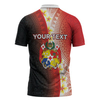 Personalised Tonga Emancipation Day Zipper Polo Shirt Tongan Ngatu Pattern With Plumeria