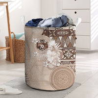 Tonga Ngatu Motifs Laundry Basket With Coat Of Arms Beige
