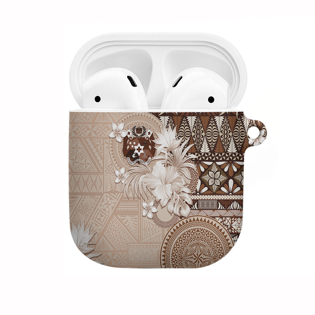 Tonga Ngatu Motifs AirPods Case With Coat Of Arms Beige