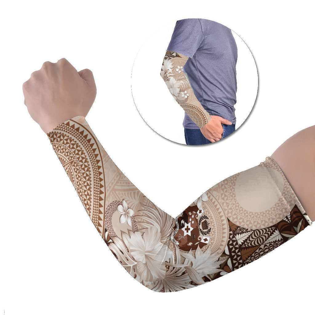 Tonga Ngatu Motifs Arm Sleeves With Coat Of Arms Beige