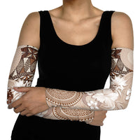 Tonga Ngatu Motifs Arm Sleeves With Coat Of Arms Beige