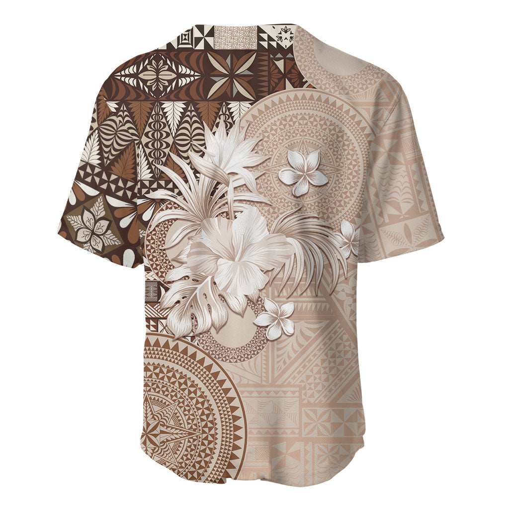 Tonga Ngatu Motifs Baseball Jersey With Coat Of Arms Beige