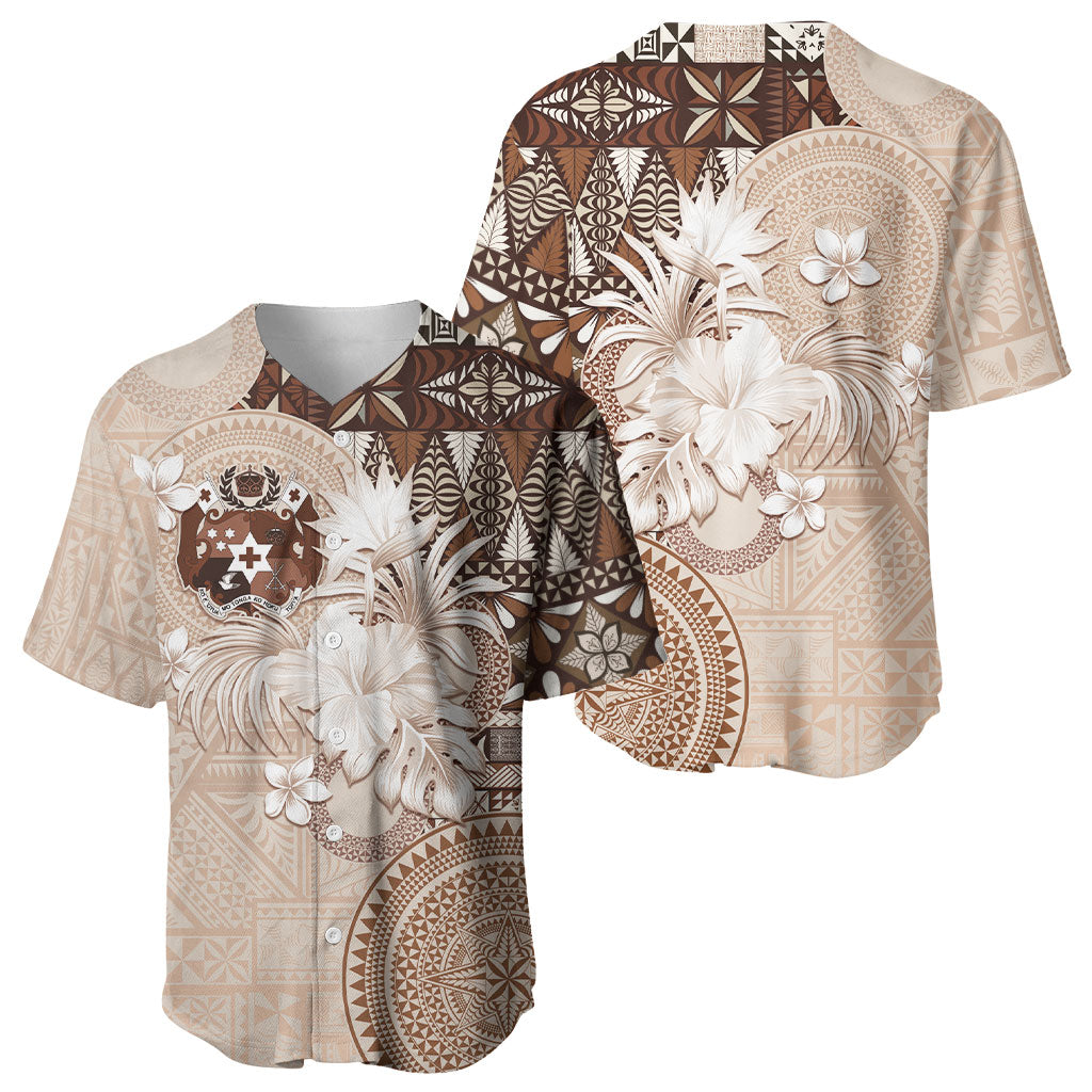 Tonga Ngatu Motifs Baseball Jersey With Coat Of Arms Beige