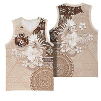 Tonga Ngatu Motifs Basketball Jersey With Coat Of Arms Beige