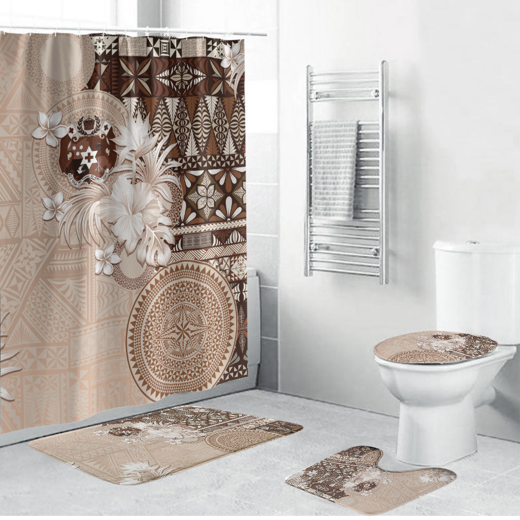 Tonga Ngatu Motifs Bathroom Set With Coat Of Arms Beige