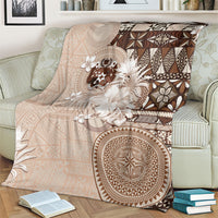 Tonga Ngatu Motifs Blanket With Coat Of Arms Beige