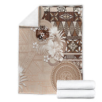 Tonga Ngatu Motifs Blanket With Coat Of Arms Beige