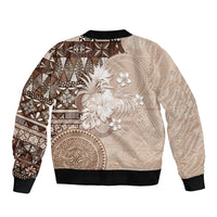 Tonga Ngatu Motifs Bomber Jacket With Coat Of Arms Beige