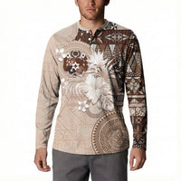 Tonga Ngatu Motifs Button Sweatshirt With Coat Of Arms Beige
