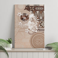 Tonga Ngatu Motifs Canvas Wall Art With Coat Of Arms Beige