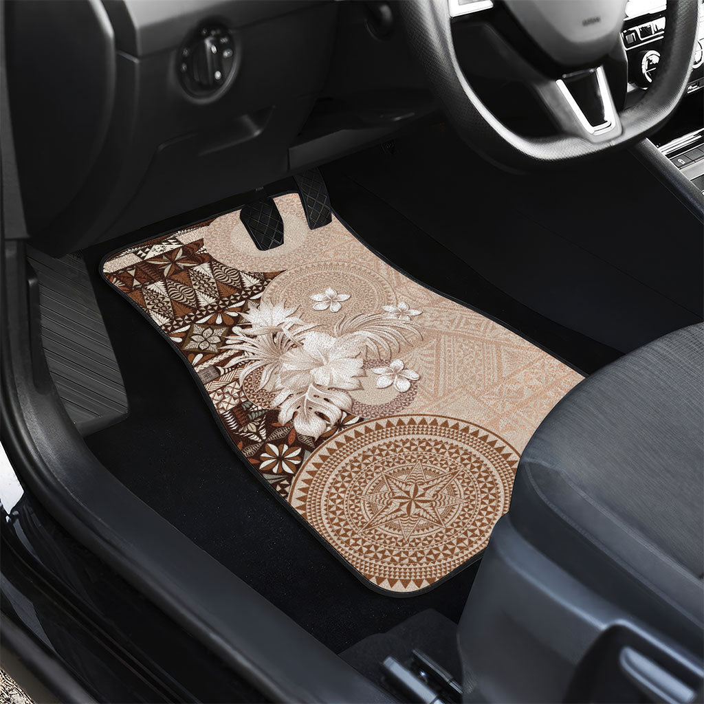 Tonga Ngatu Motifs Car Mats With Coat Of Arms Beige