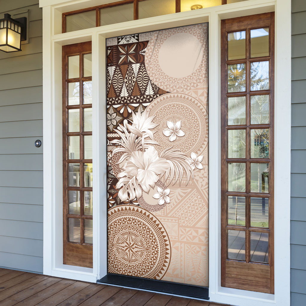 Tonga Ngatu Motifs Door Cover With Coat Of Arms Beige
