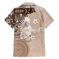 Tonga Ngatu Motifs Family Matching Summer Maxi Dress and Hawaiian Shirt With Coat Of Arms Beige LT05 - Polynesian Pride