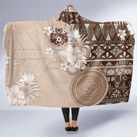 Tonga Ngatu Motifs Hooded Blanket With Coat Of Arms Beige