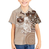 Tonga Ngatu Motifs Kid Hawaiian Shirt With Coat Of Arms Beige