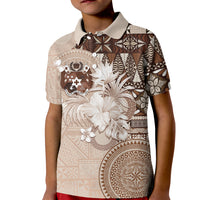 Tonga Ngatu Motifs Kid Polo Shirt With Coat Of Arms Beige