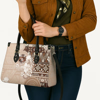 Tonga Ngatu Motifs Leather Bag With Coat Of Arms Beige