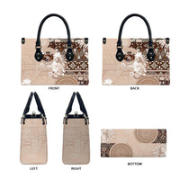 Tonga Ngatu Motifs Leather Bag With Coat Of Arms Beige