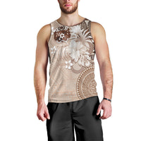 Tonga Ngatu Motifs Men Tank Top With Coat Of Arms Beige