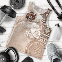 Tonga Ngatu Motifs Men Tank Top With Coat Of Arms Beige
