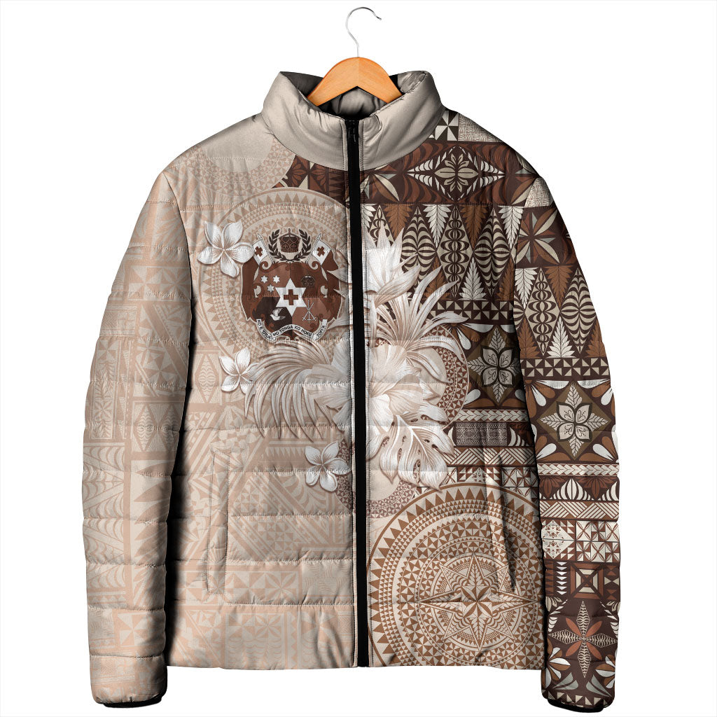Tonga Ngatu Motifs Padded Jacket With Coat Of Arms Beige