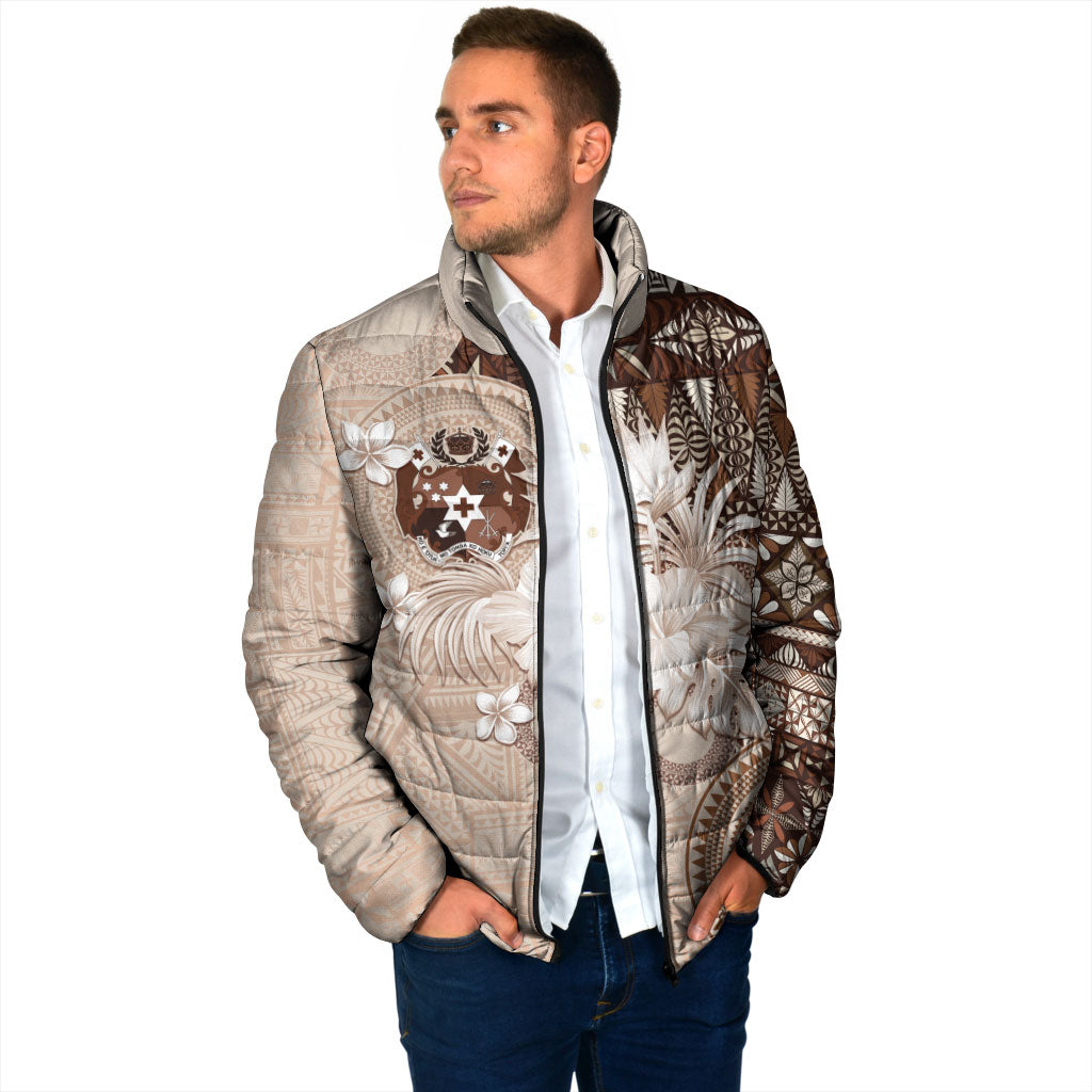 Tonga Ngatu Motifs Padded Jacket With Coat Of Arms Beige