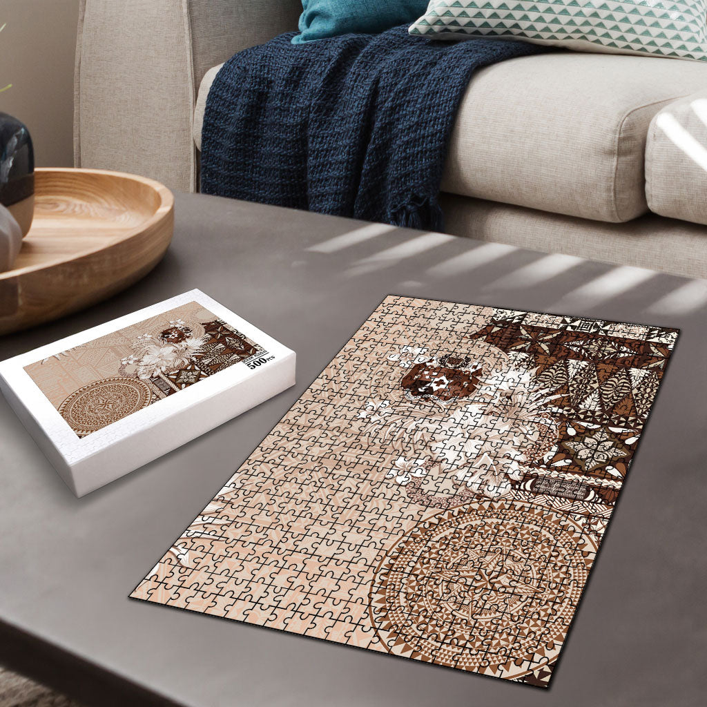Tonga Ngatu Motifs Puzzle With Coat Of Arms Beige