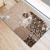 Tonga Ngatu Motifs Rubber Doormat With Coat Of Arms Beige