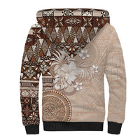 Tonga Ngatu Motifs Sherpa Hoodie With Coat Of Arms Beige