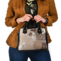 Tonga Ngatu Motifs Shoulder Handbag With Coat Of Arms Beige