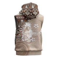 Tonga Ngatu Motifs Sleeveless Hoodie With Coat Of Arms Beige