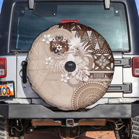 Tonga Ngatu Motifs Spare Tire Cover With Coat Of Arms Beige