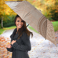 Tonga Ngatu Motifs Umbrella With Coat Of Arms Beige