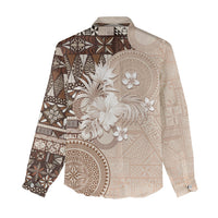 Tonga Ngatu Motifs Women Casual Shirt With Coat Of Arms Beige