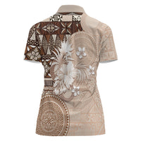 Tonga Ngatu Motifs Women Polo Shirt With Coat Of Arms Beige