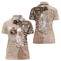 Tonga Ngatu Motifs Women Polo Shirt With Coat Of Arms Beige