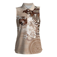 Tonga Ngatu Motifs Women Sleeveless Polo Shirt With Coat Of Arms Beige