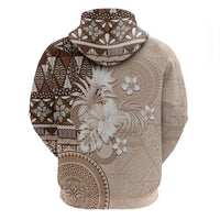 Tonga Ngatu Motifs Zip Hoodie With Coat Of Arms Beige