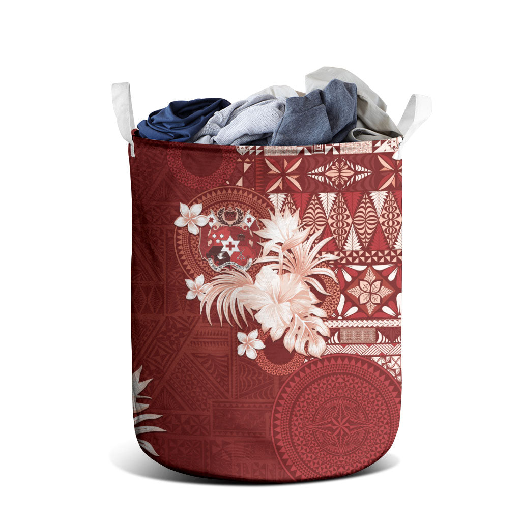 Tonga Ngatu Motifs Laundry Basket With Coat Of Arms Red