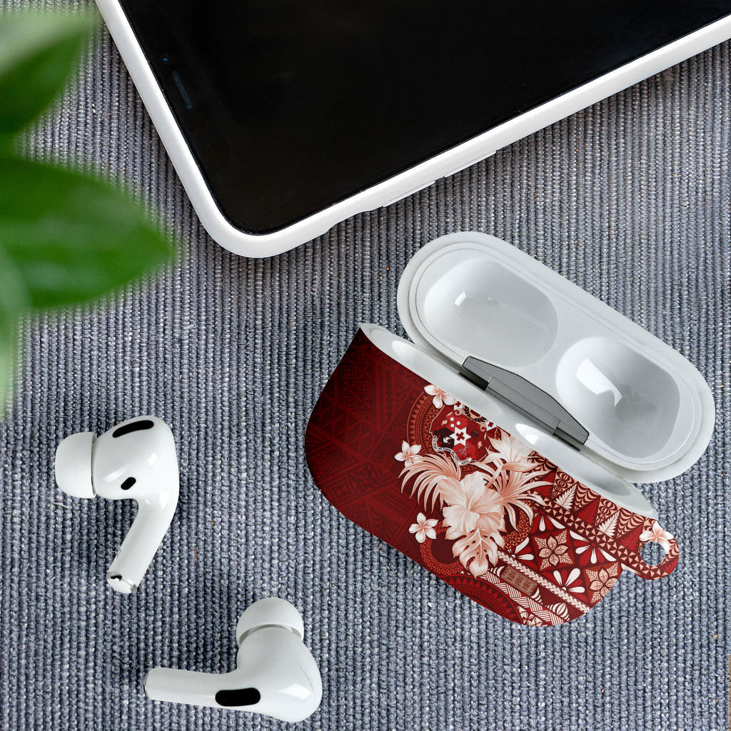 Tonga Ngatu Motifs AirPods Case With Coat Of Arms Red
