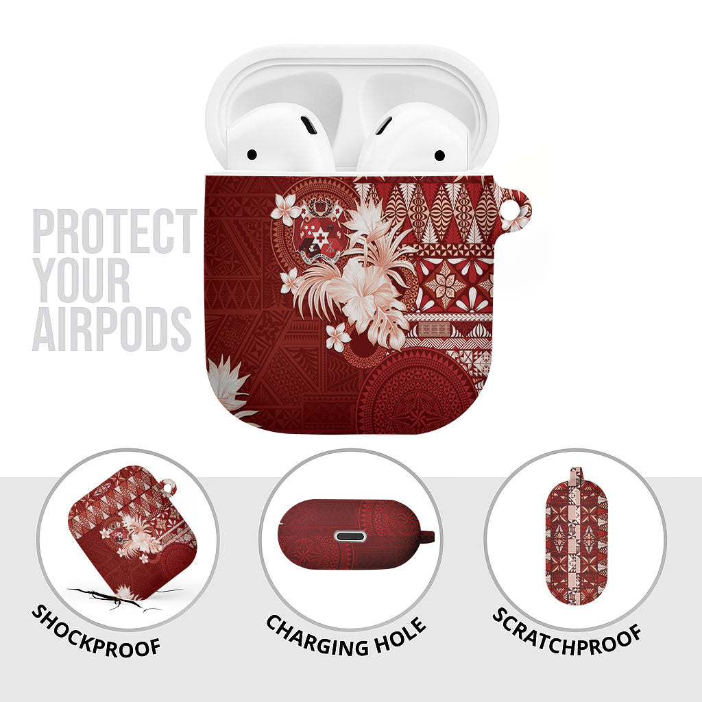 Tonga Ngatu Motifs AirPods Case With Coat Of Arms Red