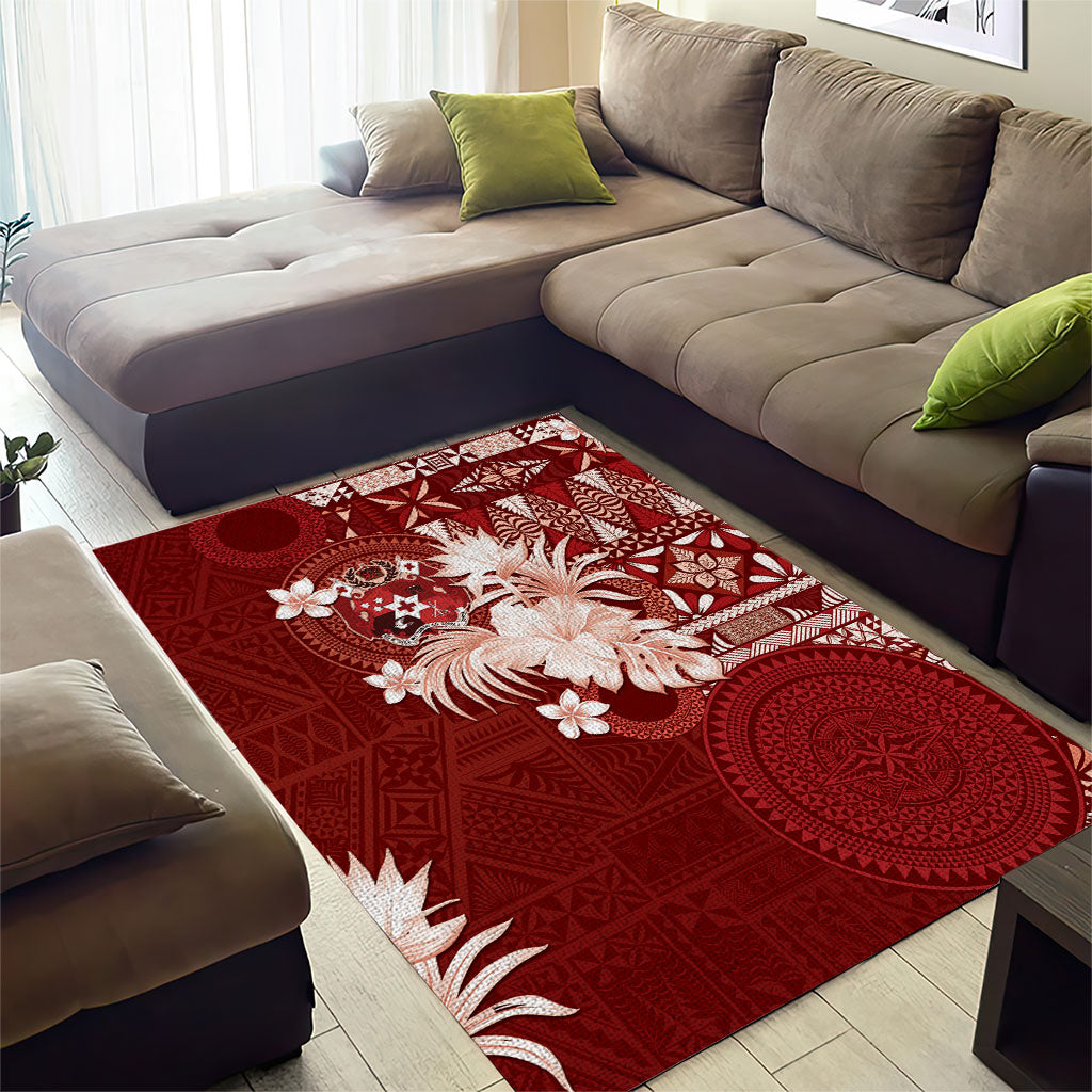 Tonga Ngatu Motifs Area Rug With Coat Of Arms Red