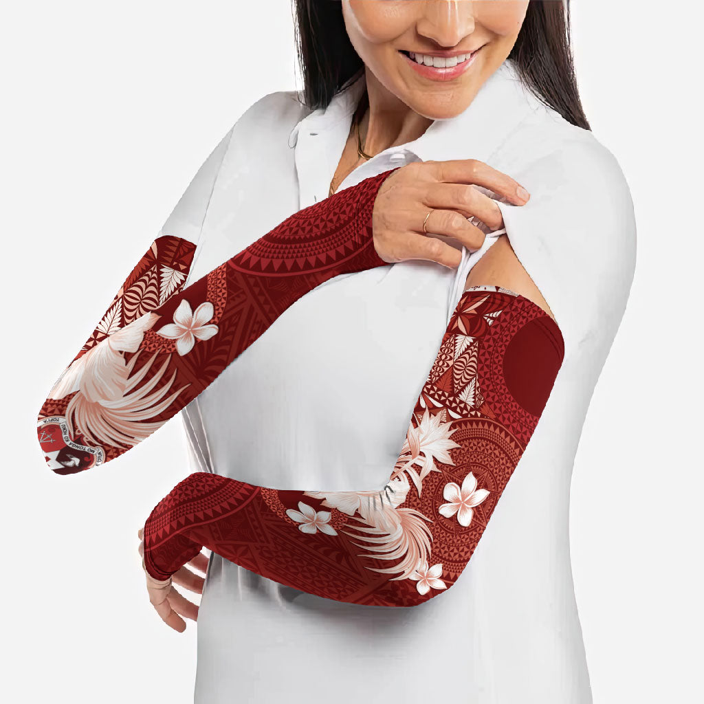 Tonga Ngatu Motifs Arm Sleeves With Coat Of Arms Red