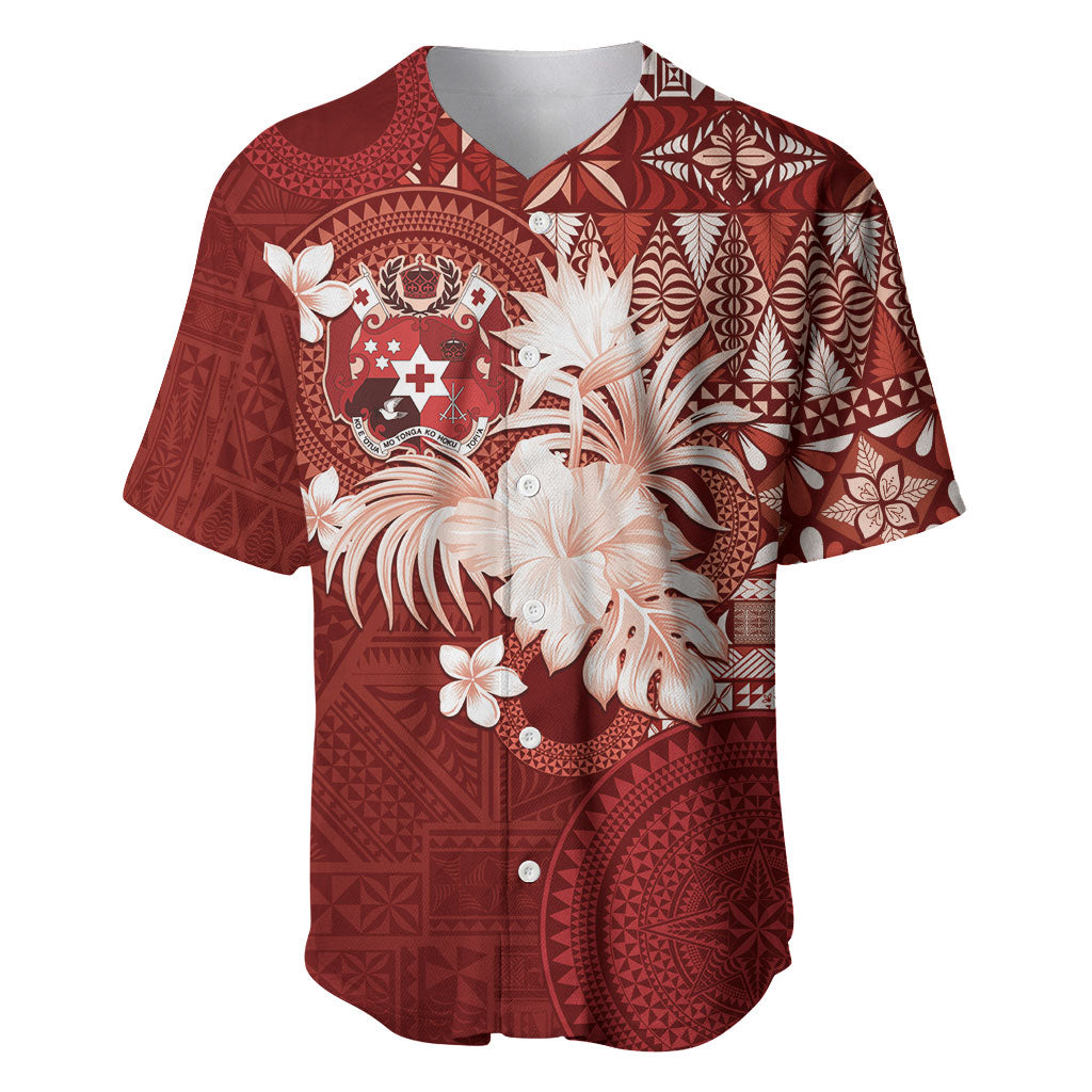 Tonga Ngatu Motifs Baseball Jersey With Coat Of Arms Red