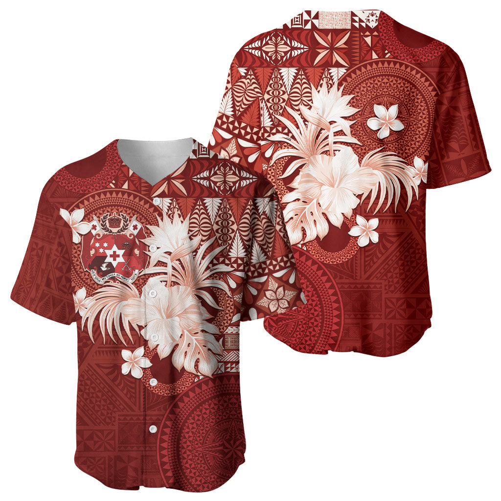 Tonga Ngatu Motifs Baseball Jersey With Coat Of Arms Red