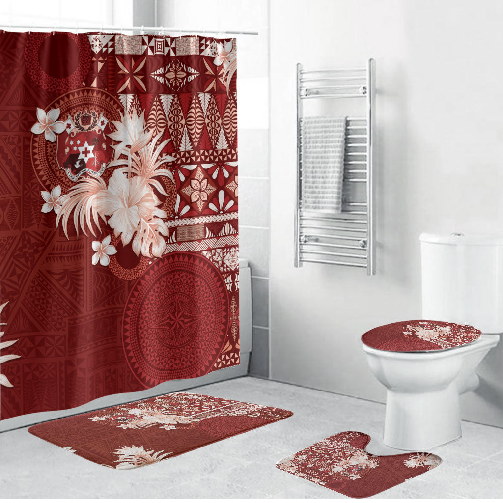 Tonga Ngatu Motifs Bathroom Set With Coat Of Arms Red