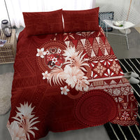 Tonga Ngatu Motifs Bedding Set With Coat Of Arms Red