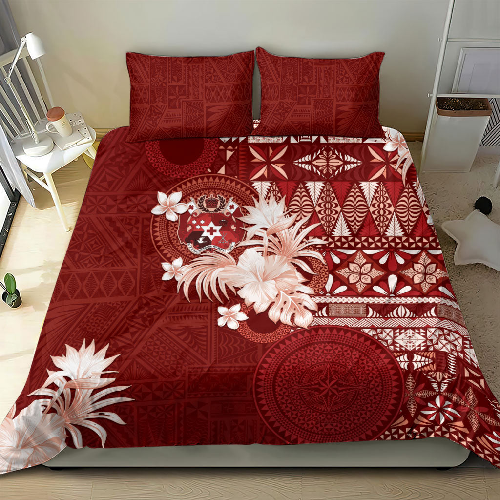 Tonga Ngatu Motifs Bedding Set With Coat Of Arms Red