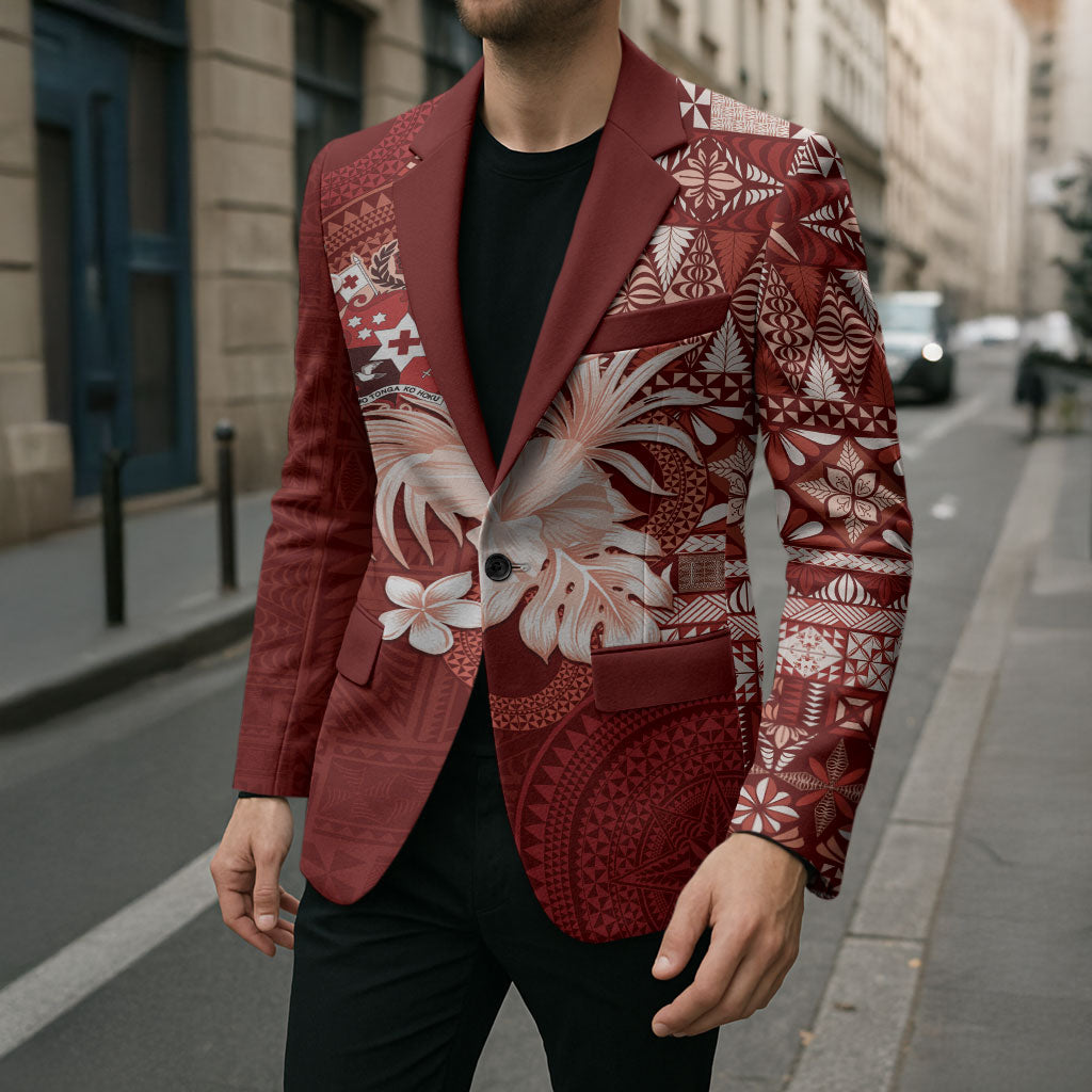 Tonga Ngatu Motifs Blazer With Coat Of Arms Red