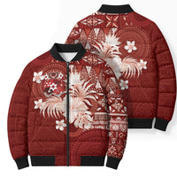 Tonga Ngatu Motifs Bomber Puffer Jacket With Coat Of Arms Red
